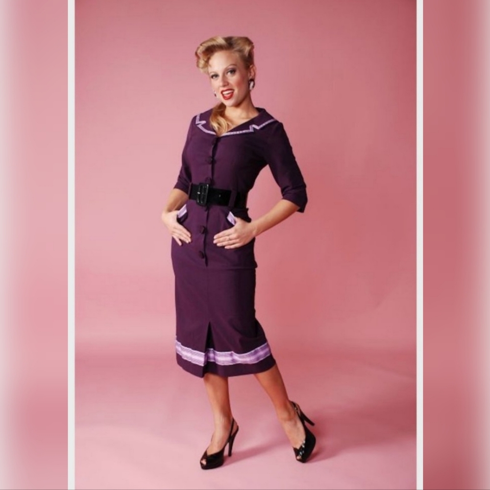 Bettie Page Brand Purple Button Dress Vintage Style